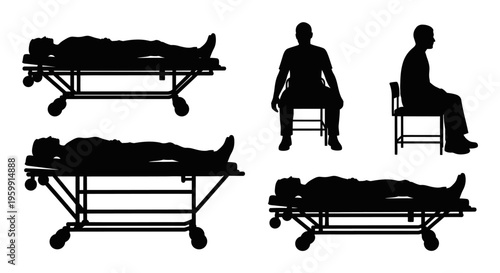 People in various resting and seated positions depicted in silhouette