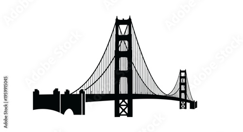 Golden gate bridge graphic in stark black a bold silhouette