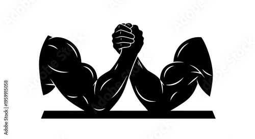 Two muscular arms engaged in an intense arm wrestling match silhouette