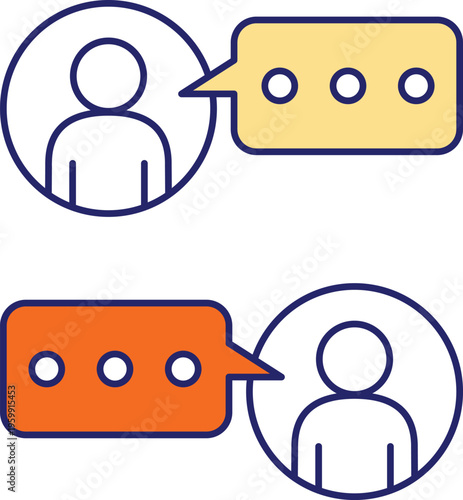 Two people communicating through speech bubbles in a simple illustration