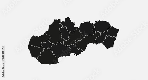 Slovakia Map Silhouette - Black Outline of Country with Internal Borders