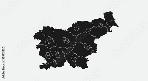 Slovenia Map Outline with Regions Highlighted - Black and White Vector Graphic