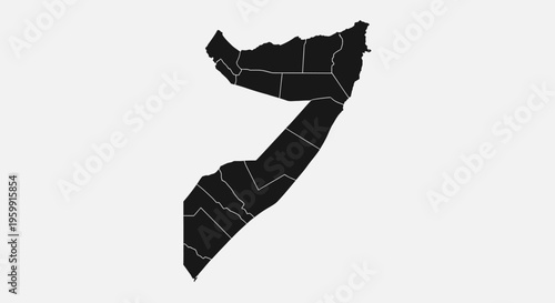 Somalia Map Outline Regions Black Silhouette Vector Illustration
