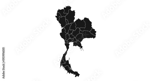 Thailand Map Silhouette Vector - Country Outline with Provinces