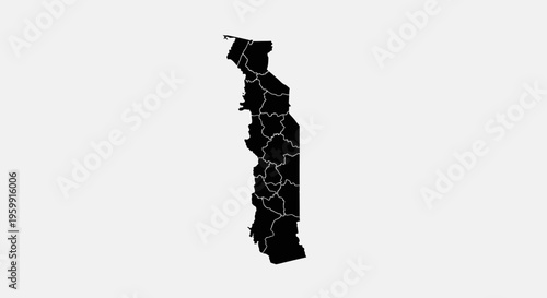 Togo Map Outline Black Silhouette Vector with Regions on White Background