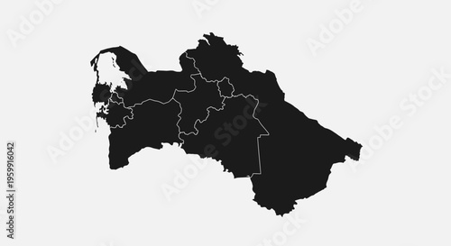 Turkmenistan Map Silhouette - Country Outline with Internal Divisions