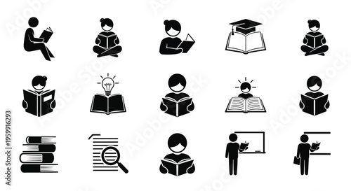 Educational icons depicting students books and learning a flat silhouette