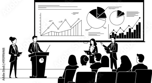 Four Business Presenters Delivering Corporate Presentation.