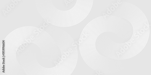 Abstract white glowing geometric lines on gray background. Modern shiny blue circle lines pattern.