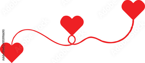 Red heart line connection romantic love decorative element