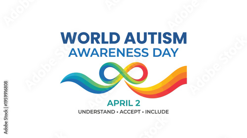 World Autism Awareness Day Text with Ribbon Graphic