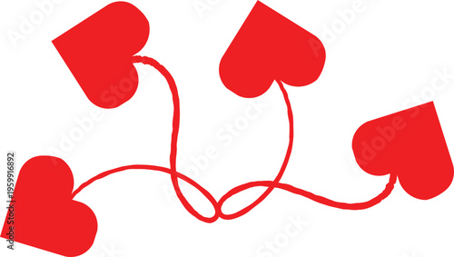 Red heart balloons decorative romantic love illustration