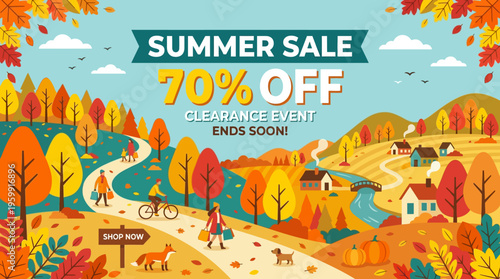 Summer Sale Banner with Autumnal Landscape