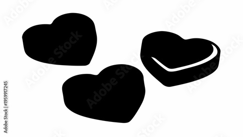 Heart shaped candy and chocolate silhouette romantic symbol sweet treats love and affection concept black icons on white background