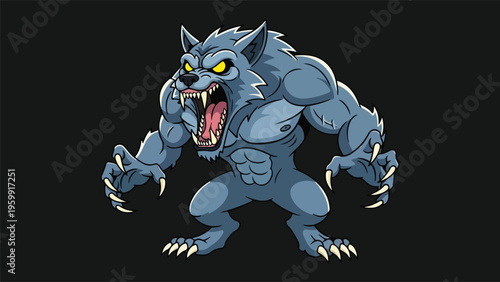 Fierce Cartoon Werewolf Vector Illustration for Dark Fantasy or Horror Projects