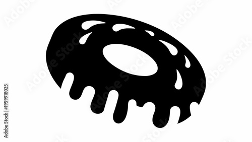 Modern silhouette icon of a donut with icing drip black and white minimalist design element