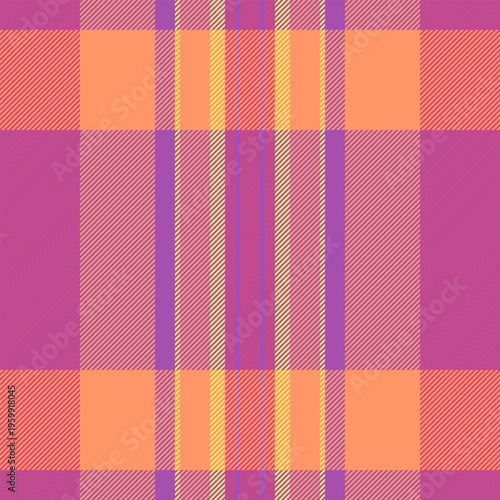 Man texture fabric textile, style tartan plaid vector. Handmade background seamless pattern check in purple and atomic tangerine colors.