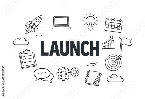 Digital startup launch and product development concept centered on preparing releases, coordinating teams and tracking innovation progress in fast-moving entrepreneurial