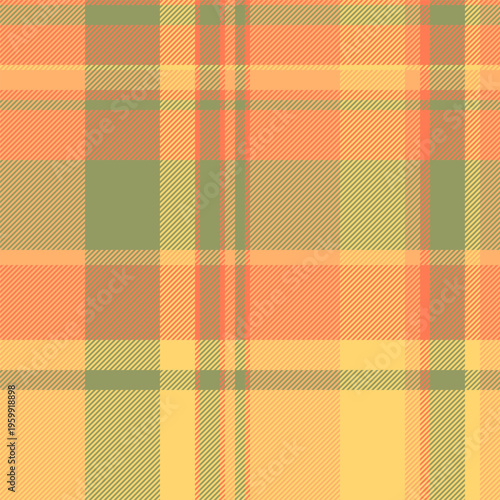 Tissue pattern textile fabric, handmade tartan texture plaid. Hunter seamless background vector check in orange and lime colors.