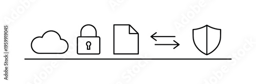 Secure file sharing and protected data exchange for safe collaboration and controlled access between users or teams, cloud, padlock, document, arrow exchange, and shield, trust and