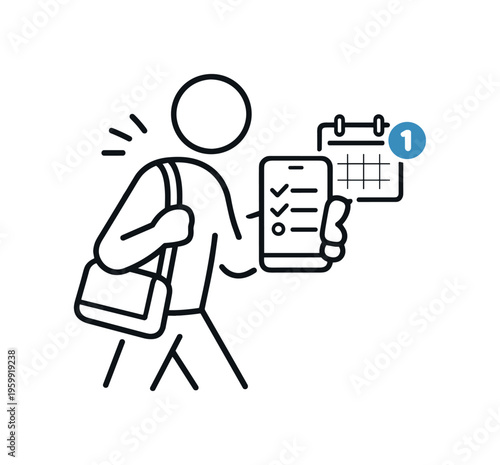 Mobile productivity habit in a modern lifestyle context focused on reviewing personal agenda updates during transitions between activities, a minimal smartphone screen paired with