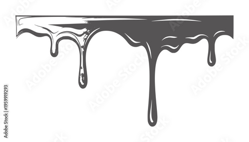 Dark gray liquid dripping from a horizontal line abstract