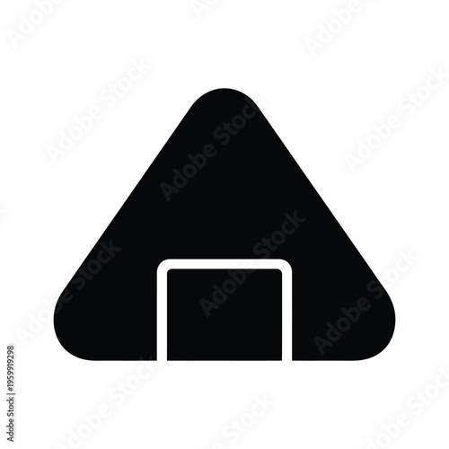 A minimalist black and white icon depicting a traditional japanese rice ball snack called onigiri