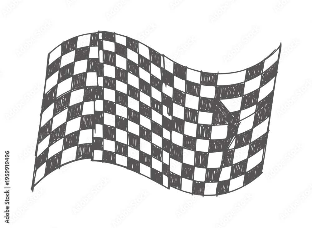 Fototapeta premium Hand drawn checkered racing flag waving white race sport