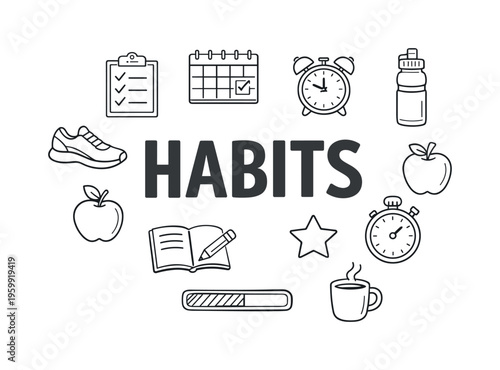 Daily habit building and personal routine optimization concept centered on small consistent actions that support productivity, wellness and long-term life improvement through