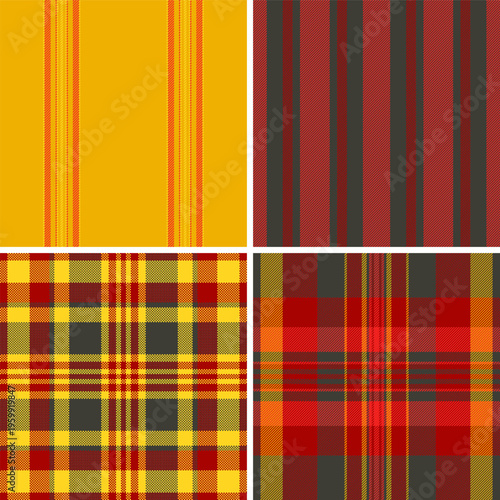 Decorative plaid collection built for spring fashion and interiors. This tartan pack enhances dresses, blouses, throws, and pillows. Vector format scales effortlessly.