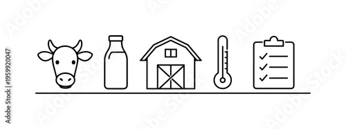 Dairy farming operations and milk production quality control for efficient livestock management and consistent agricultural output in modern cow farming, cow head, milk bottle