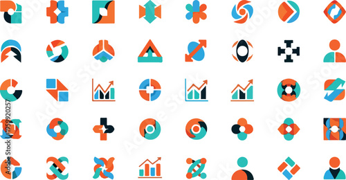 Infographic icons, business charts, data visualization, 40 graphic elements
