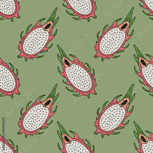 dragon fruit pattern on green background