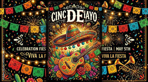 Cinco de Mayo, Fiesta Celebration, Mexican Party, Vibrant Vector Graphics