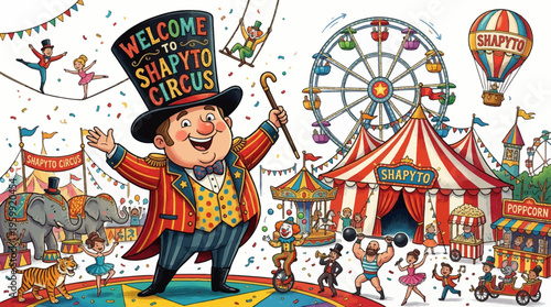 Circus, colorful illustration, carnival scene, vector graphics