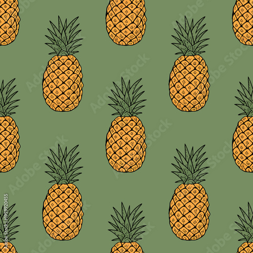 Pineapples on green background