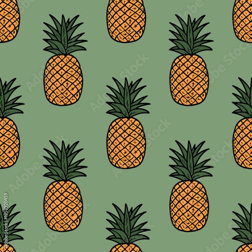 Pineapples on green background