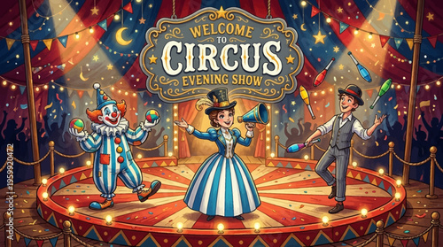 Circus, Big Top, Evening Show, Vector Illustration