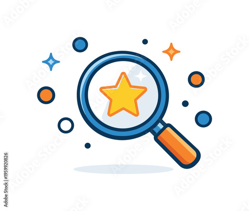 Opportunity recognition and identifying valuable chances in a competitive environment, a magnifying glass highlighting a single star among scattered dots symbolizing discovery of