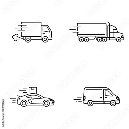 Fast delivery line icon set for shipping and logistics services