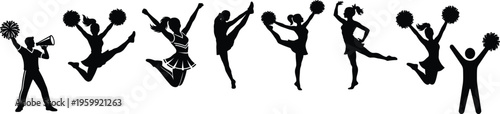 Cheerleaders silhouettes set black vector illustration isolated over transparent background for sports and recreation