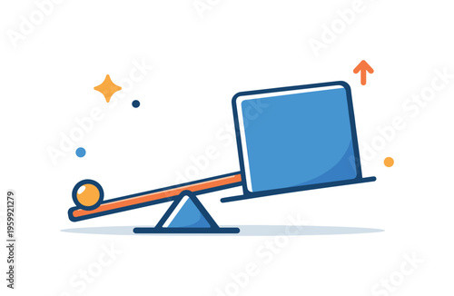 Minimal effort maximum impact approach in productivity and smart work strategies, a small lever lifting a large block symbolizing efficiency and high leverage actions, expressing