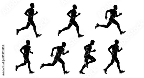 Runner Silhouette Sequence - Athletic Male Jogging and Sprinting Motion