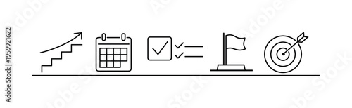 Process steps and sequential planning representing task flow, milestone tracking, and systematic completion of goals in professional environments, staircase steps, arrow, calendar