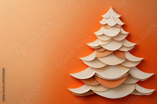 minimal paper cut christmas tree in burnt orange and cream. christmas holiday craft design