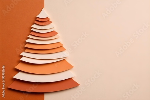 minimal paper cut christmas tree in burnt orange and cream. christmas holiday craft design