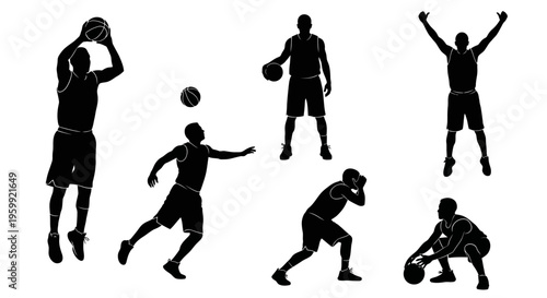 Basketball Player Silhouettes: Action Poses Collection
