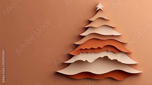 minimal paper cut christmas tree in burnt orange and cream. christmas holiday craft design