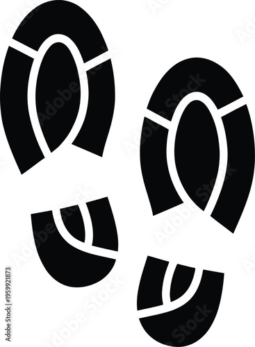 Human footprint pair silhouette on transparent background representing walking paths steps and forensic evidence trail