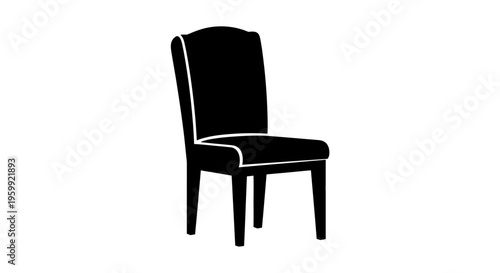 A black silhouette of a classic upholstered dining chair